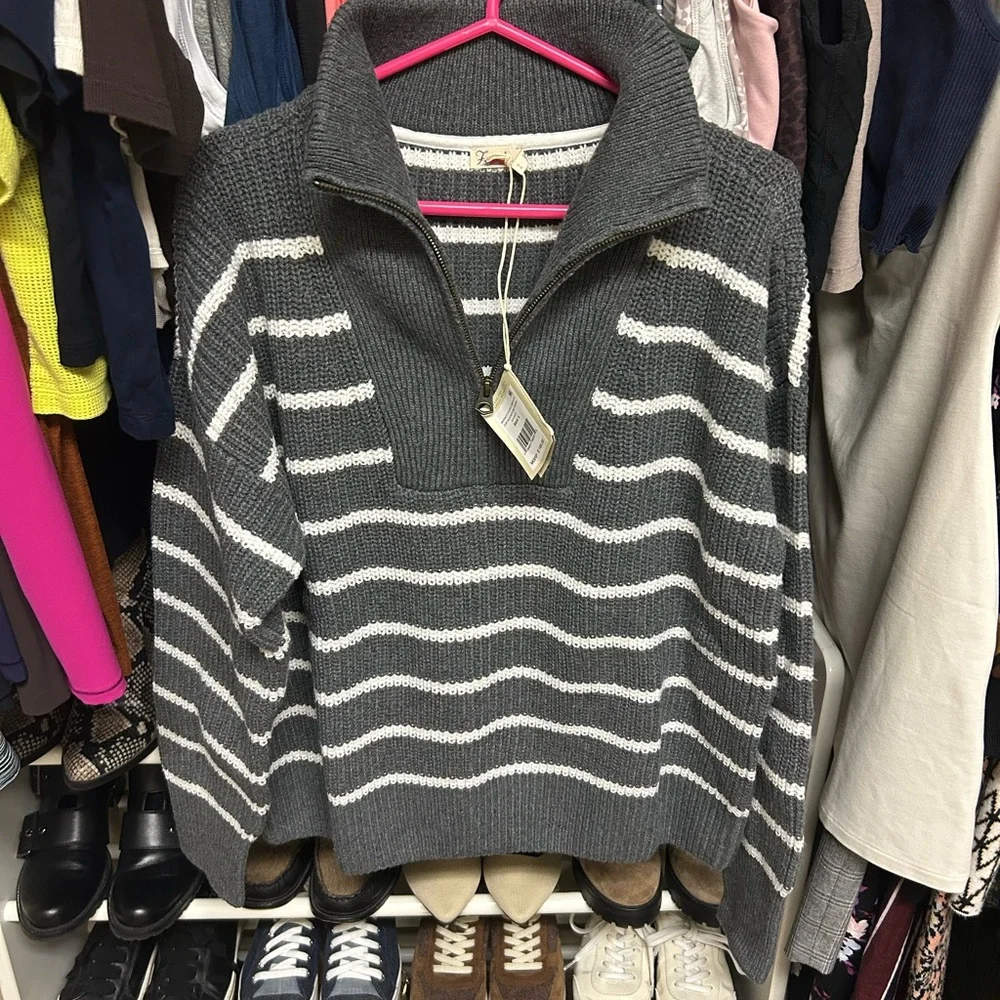 Faherty mariner striped quarter zip sweater